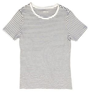 Lands’ End Shaped Fit White & Black Striped Short Sleeve Tee Shirt 100% Cotton S
